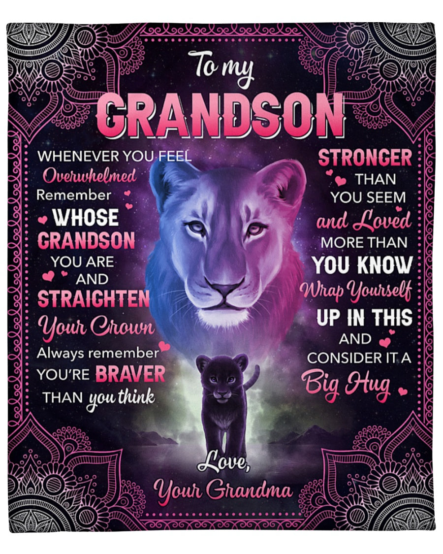 To My Grandson, You Re Braver Than You Think, Lion Crown, Gift For Grandson, Fleece Blanket