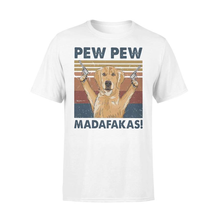 Golden Retriever Pew Pew Madafakas Vintage Retro T-shirt