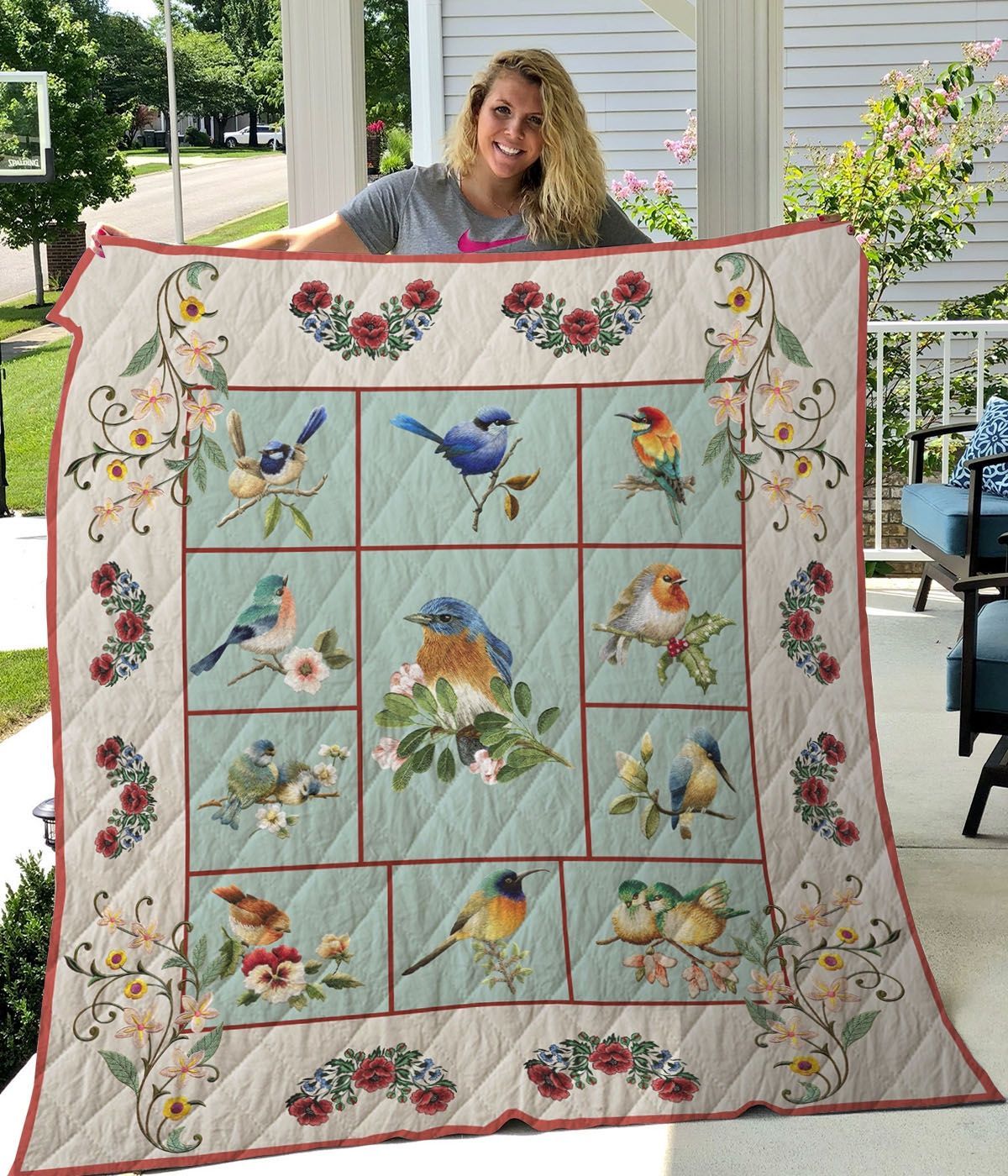 Birds On Spring With Flower Quilt Blanket Great Customized Blanket Gifts For Birthday Christmas Thanksgiving