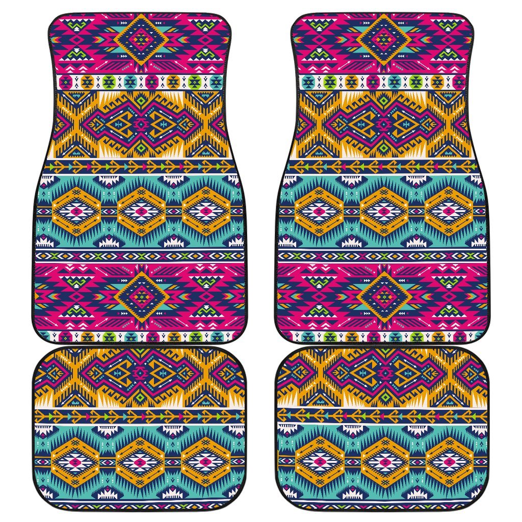 Bright Colors Aztec Pattern Print Front And Back Car Floor Mats, Front Car Mat