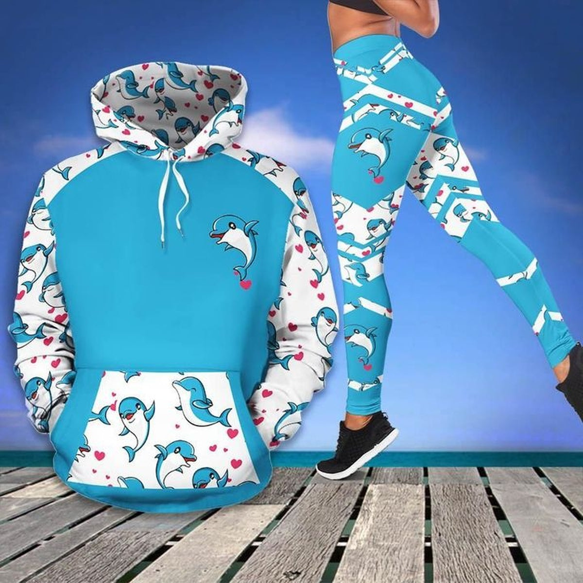 Dolphin Heart Blue Amazing Legging Hoodie ,  Dolphin  Legging Hoodie