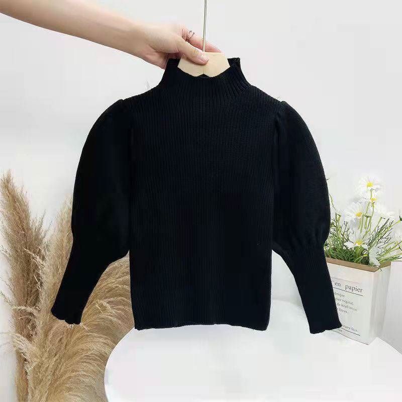 Baby Girl Sweater Puff Sleeve Solid Color Spring Autumn Winter Child Knitted Pullover Top High Quality Baby Clothes 1-10Y alx