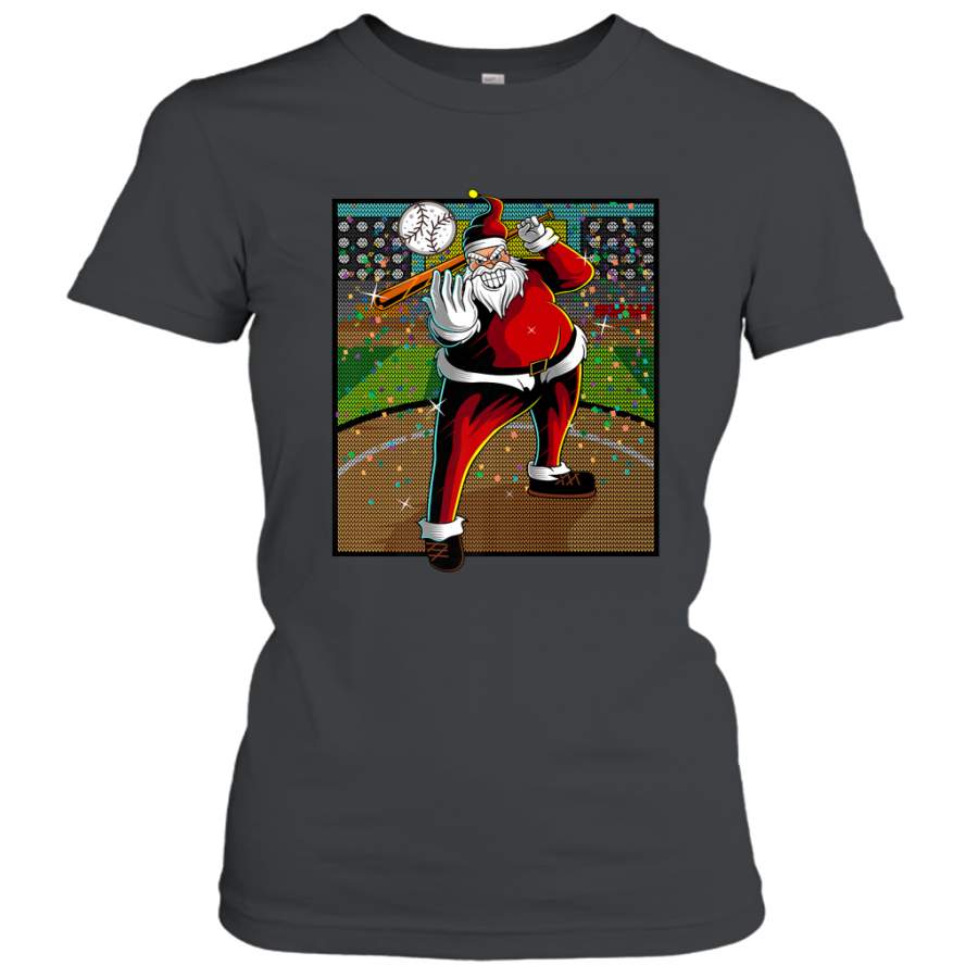 Baseball Santa Ugly Christmas Sports Graphic Print Design Women’s T-Shirt