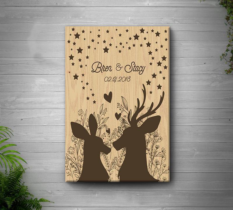 [Personalized Name & Date] Deer Matte  Gift For Family Home Decor Wall Art Canvas Memorial Home Decor