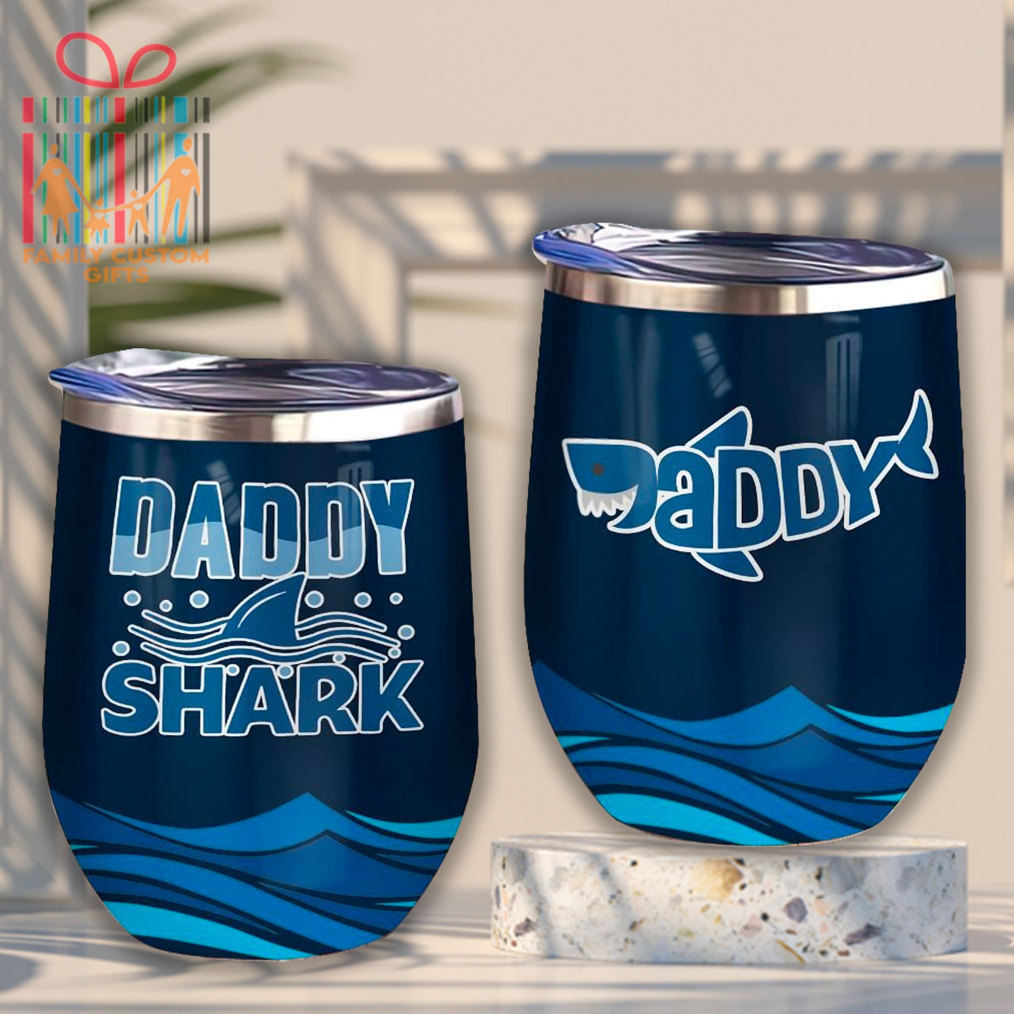 Daddy Shark Custom Tumbler Cups For Men Father’S Day Personalized Stainless Steel Wine Glasses