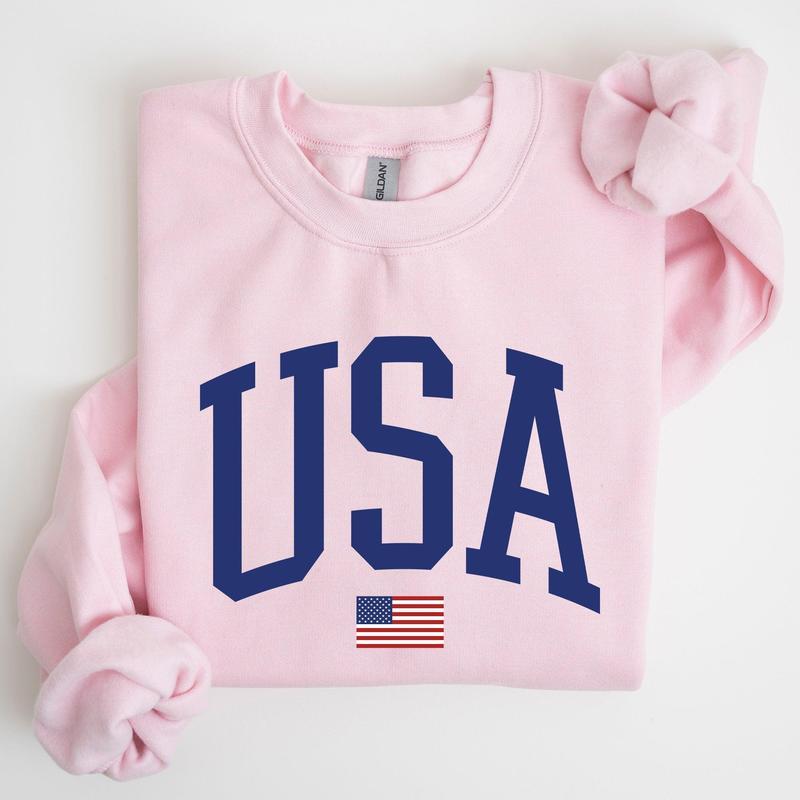 USA Flag, Blue, America, Patriotic, 4th of July Sweatshirt, Women’s Crew Neck, Crewneck Ideal for Festive Outfits