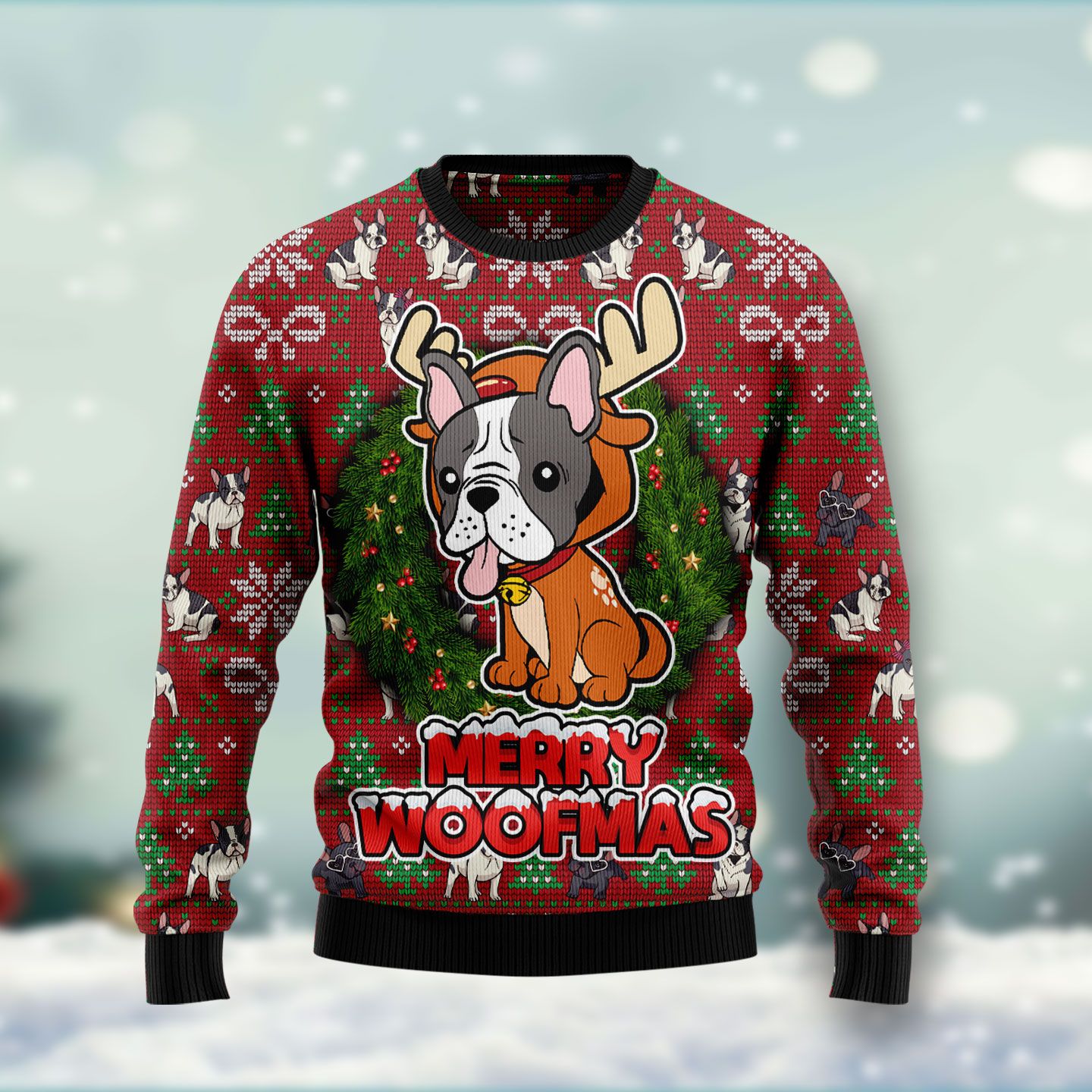 Bulldog Reindeer HT061102 Ugly Christmas Sweater