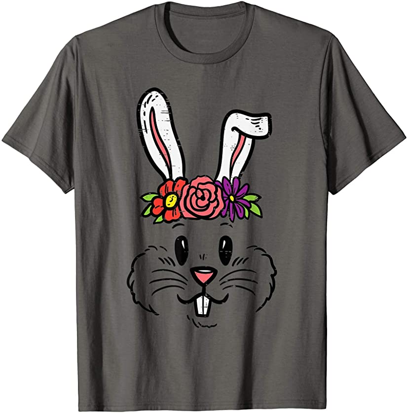 Bunny Rabbit Face Flowers Head Cute Easter Day Women Girls T-Shirt