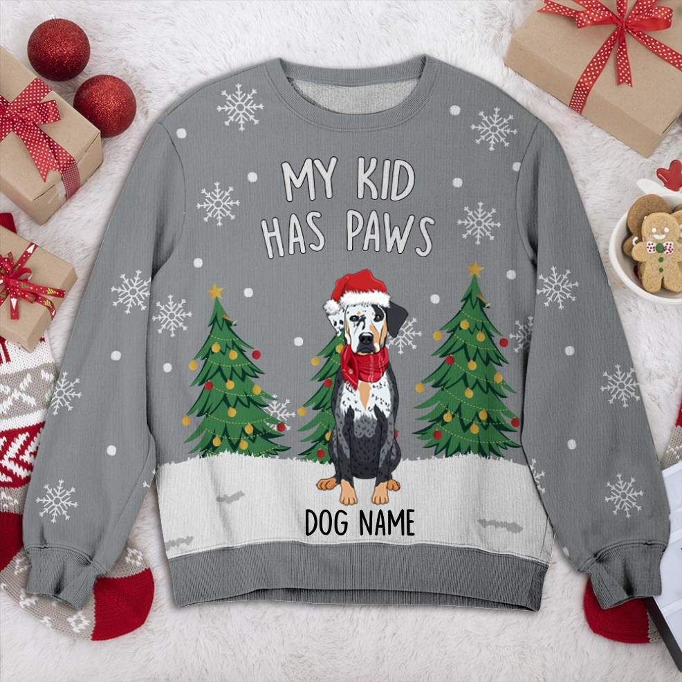 Catahoula My Kid Has Paws Personalized Sweater, Dog Ugly Christmas Sweater