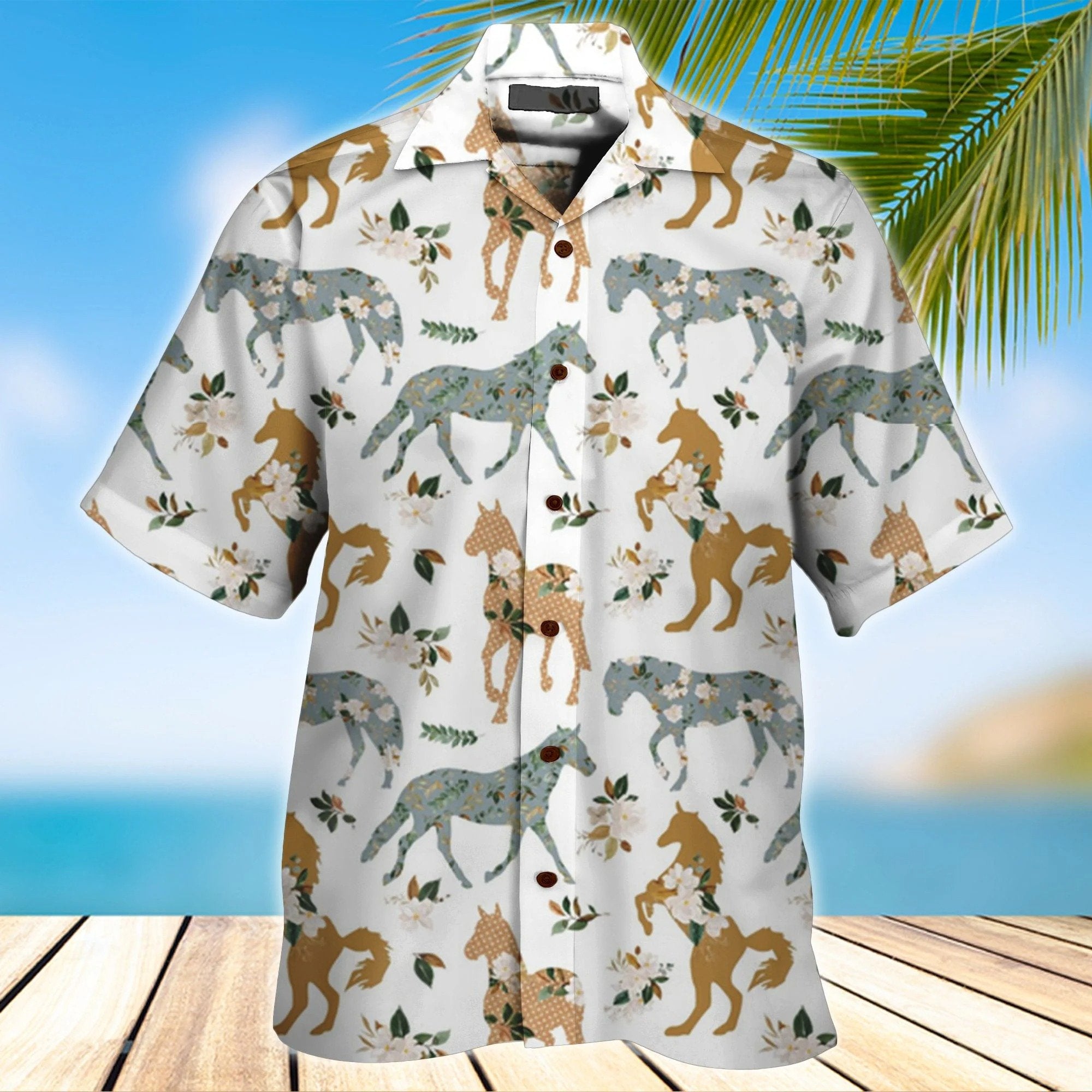 Horse Hawaii Shirt And Flower Pattern White Lover Aloha Ha35332