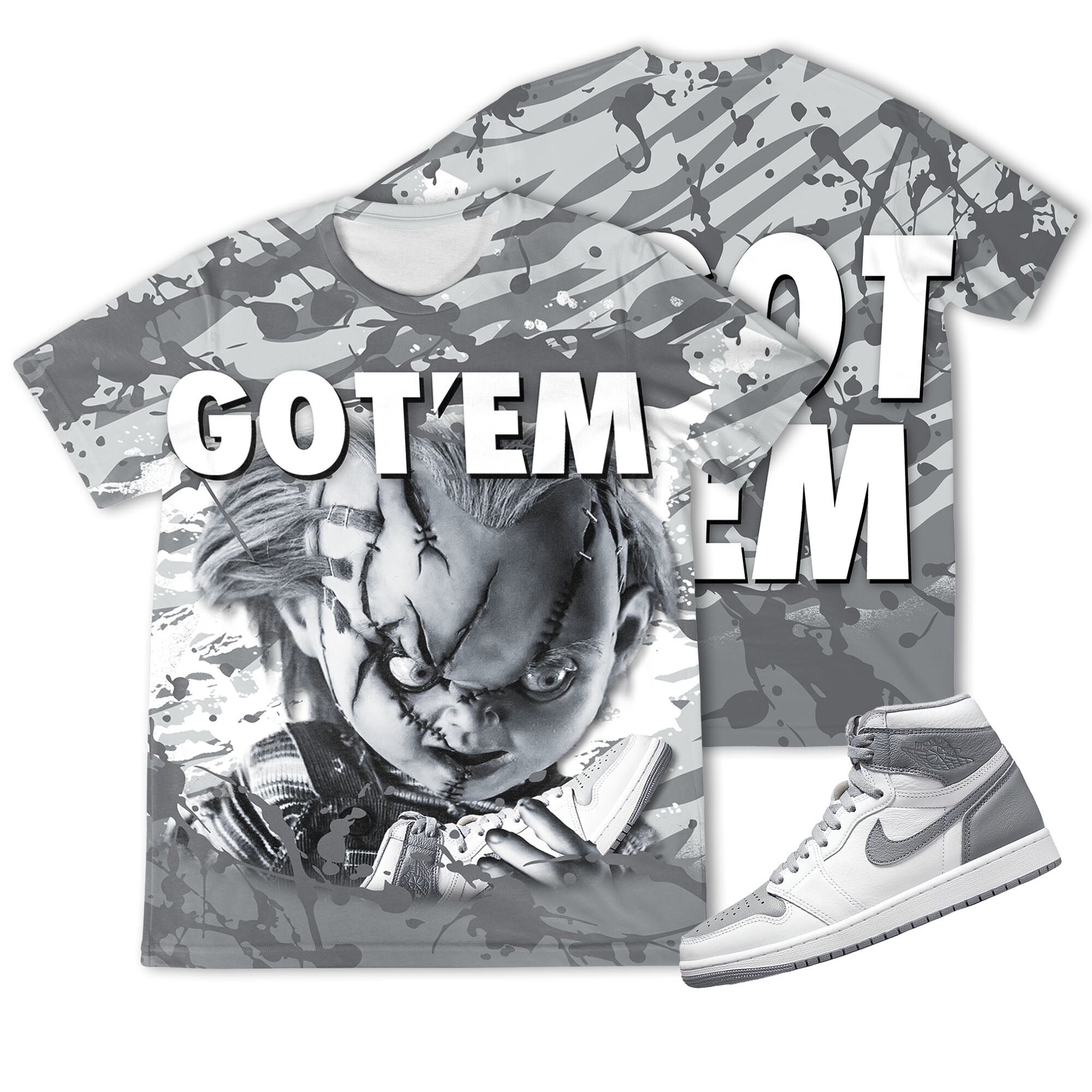 Chucky Gotem 3D Zebra Stripes Paint Unisex matching 3D Shirt Jordan 1 Retro High OG Stealth Shirt trending 2022, oversized shirt