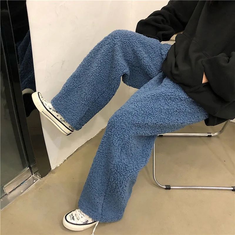 4XL Warm Fleece Pants Women’s Casual Trousers Lamb Fleece Loose Comfortable Plush Pants 2022 Autumn Winter Student Warm Pants alx