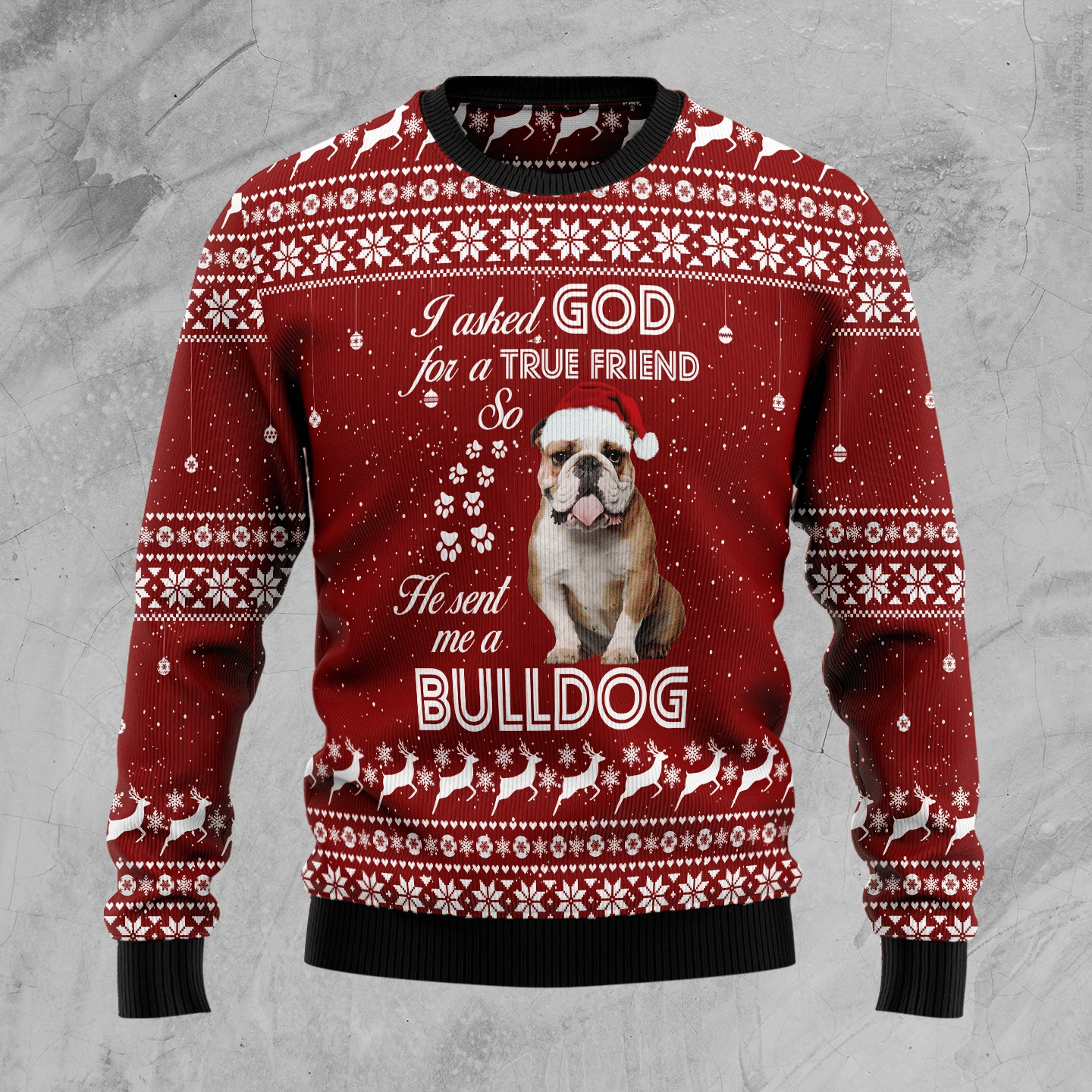 Bulldog True Friend Christmas Ugly Sweater