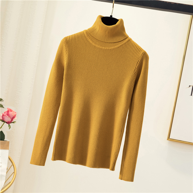 YSZWDBLX Women Pullovers Sweater Inner Slim Fit Turtleneck Knitted Jumpers Autumn Winter Bottoming Shirt Korean Warm Sweaters alx