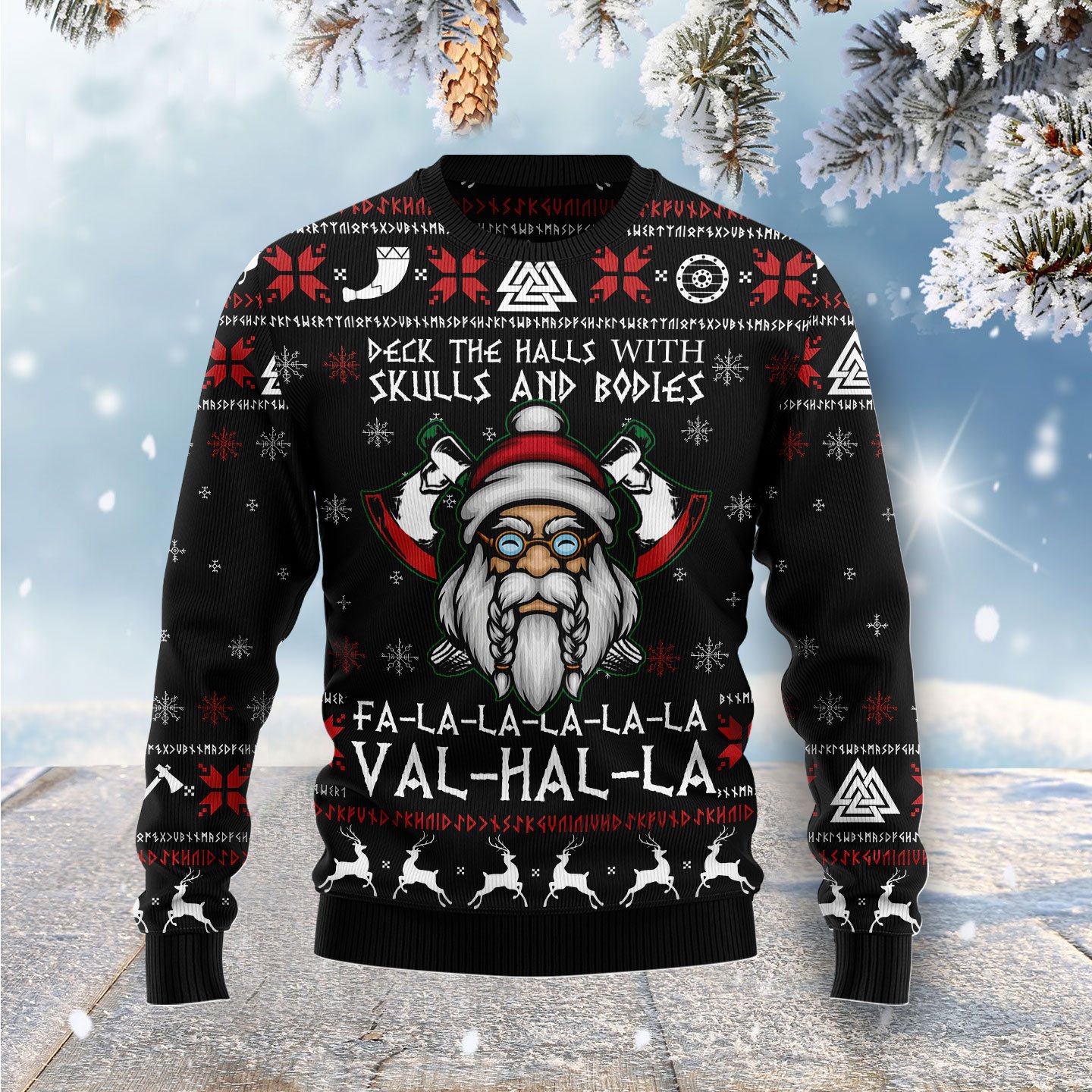 Viking Deck The Halls With Skulls G51130 unisex womens & mens, couples matching, friends, viking lover, funny family ugly christmas holiday sweater gifts (plus size available)