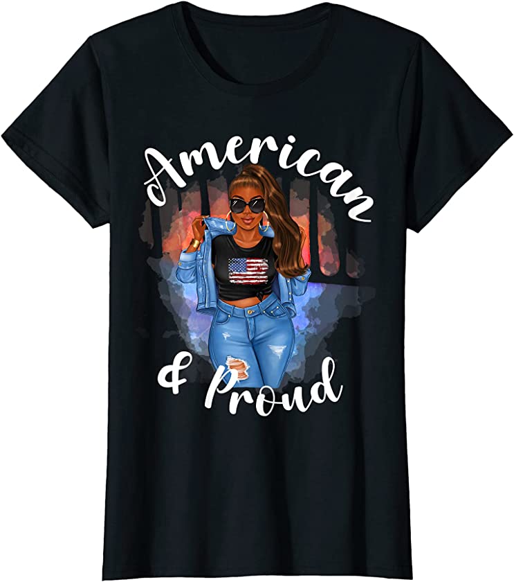 Womens Independence 4th July American & Proud African American T-Shirt