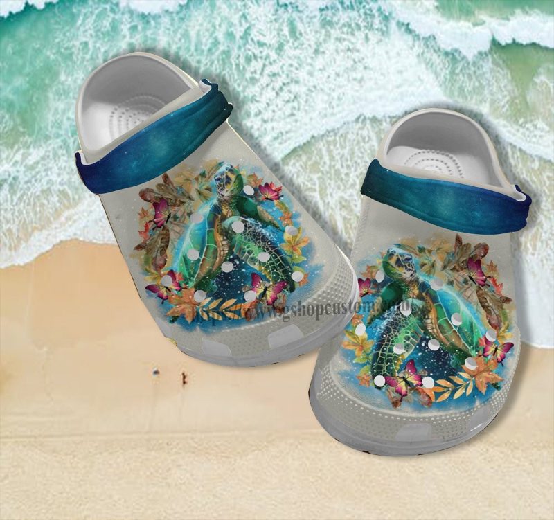 Turtle Ocean Twinkle Flower Butterfly Croc Shoes – Save Turtle Ocean Beach Shoes Croc Clogs Customize Gift Mother Day