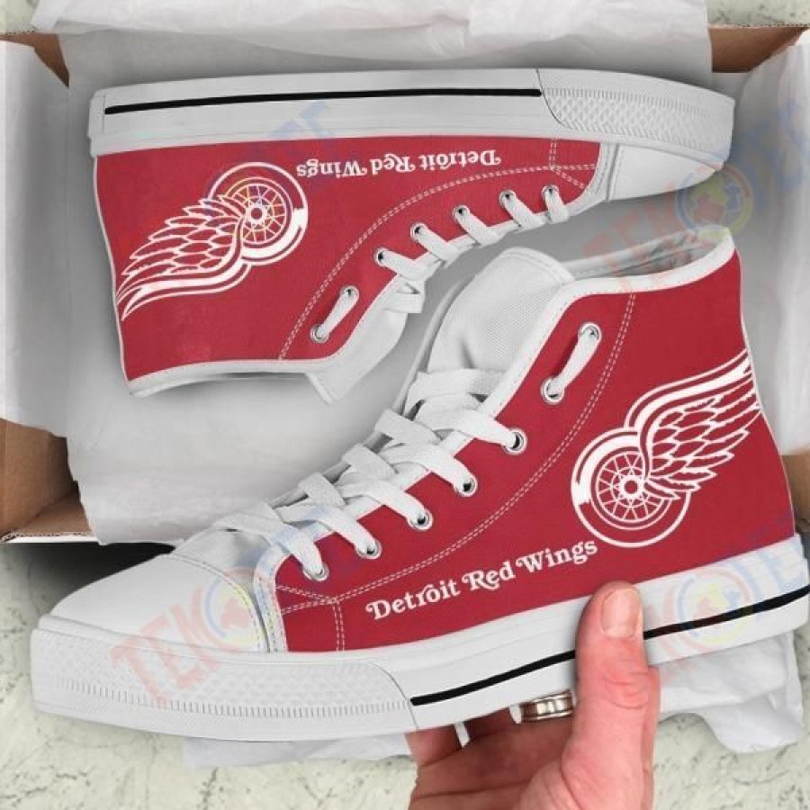 Mens Womens Detroit Red Wings High Top Vans Shoes Custom Shoes Nice And Comfortable TDT774