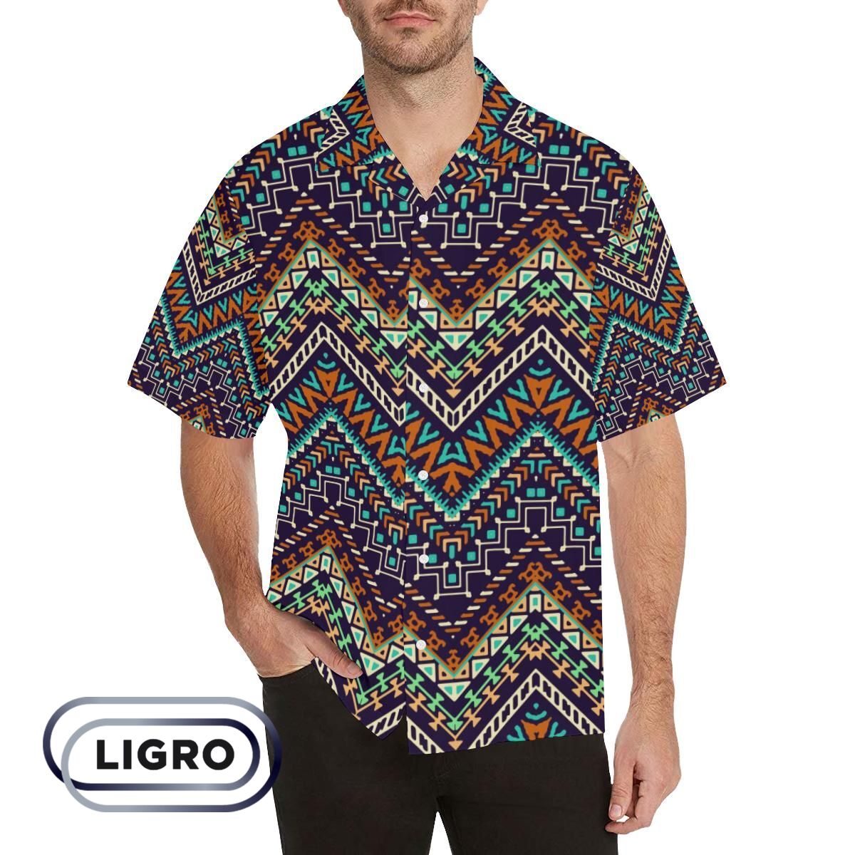 Zigzag African Afro Dashiki Adinkra Kente Mens All Over Print Hawaiian Shirt