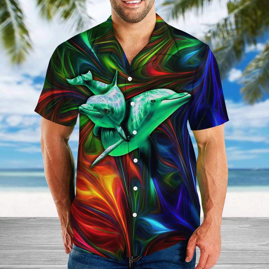 Hawaiian Aloha Shirts Colorful Dolphin