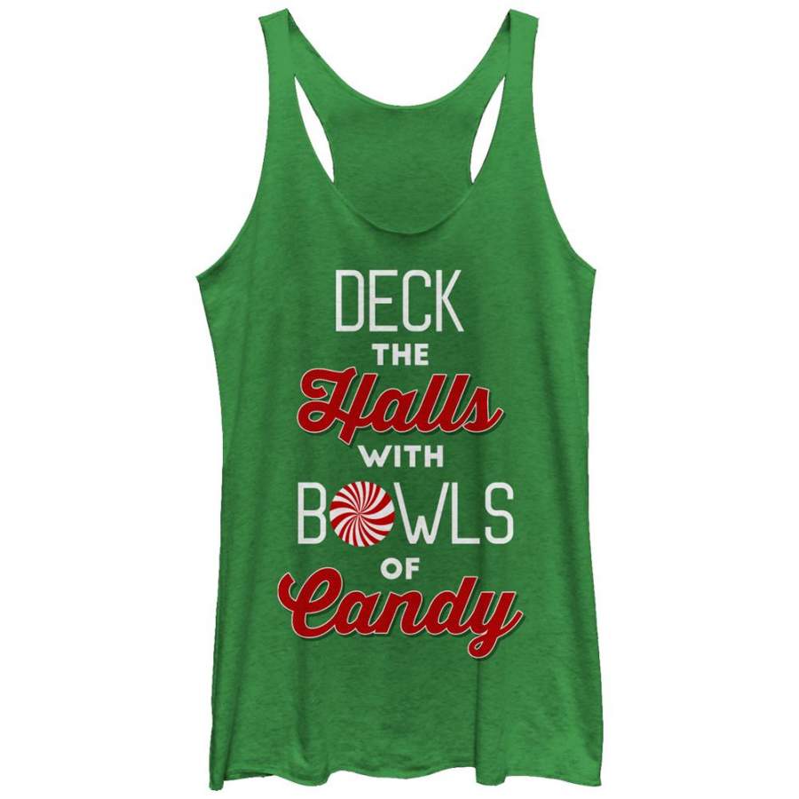 CHIN UP Women’s Christmas Candy Deck the Halls  Racerback Tank Envy Green