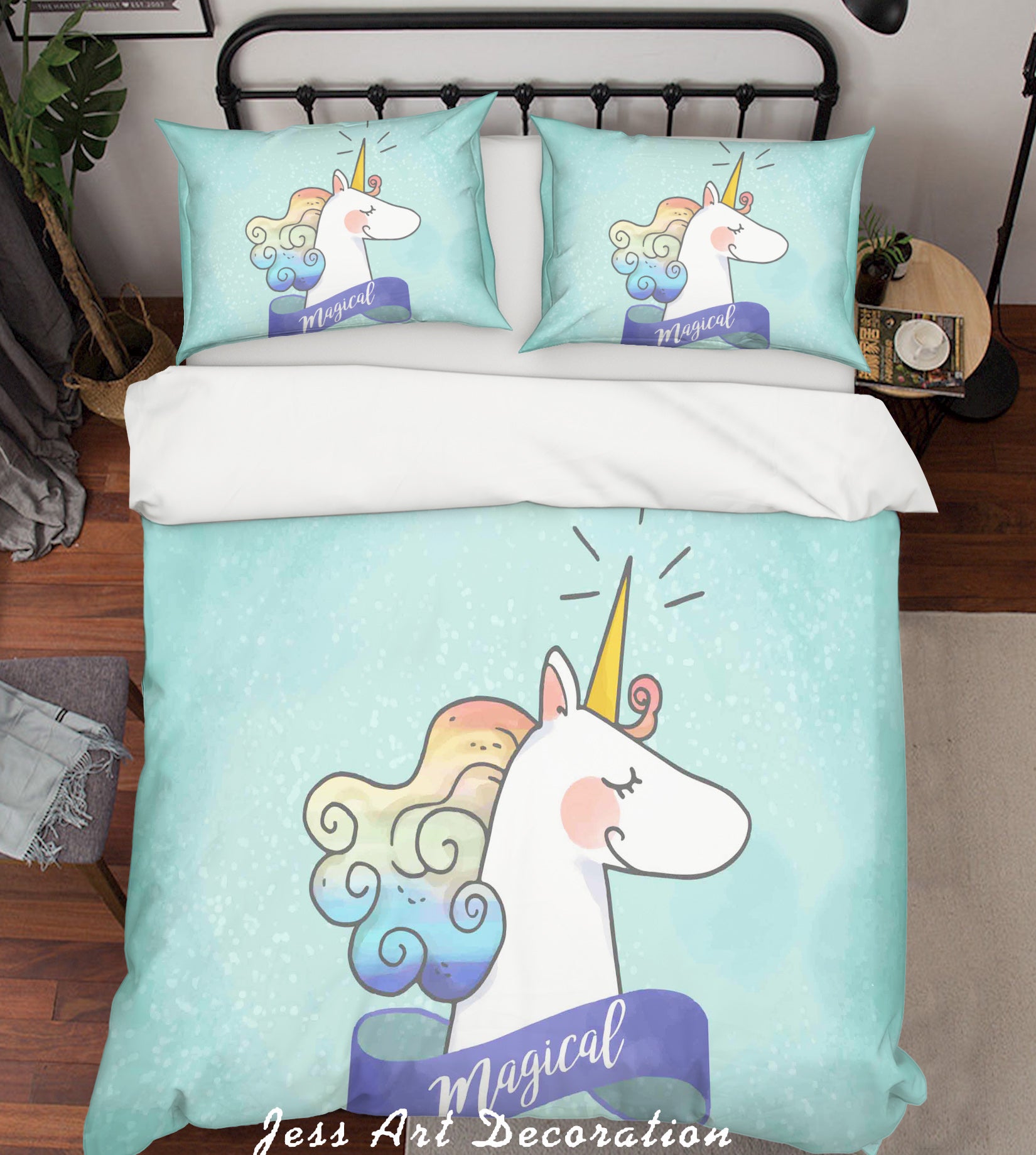 3D Blue Unicorn Quilt Cover Set Bedding Set Pillowcases 82