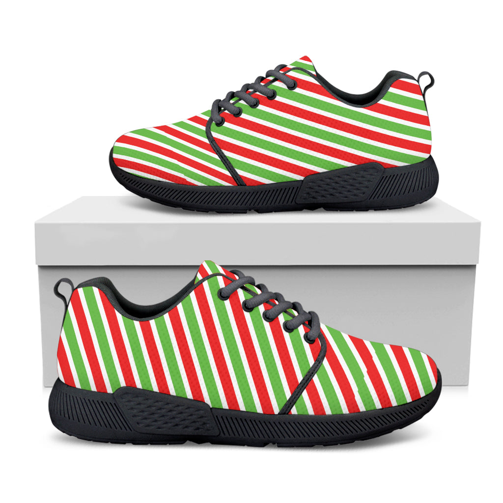 Red Green And White Candy Cane Print Black Athletic Shoes