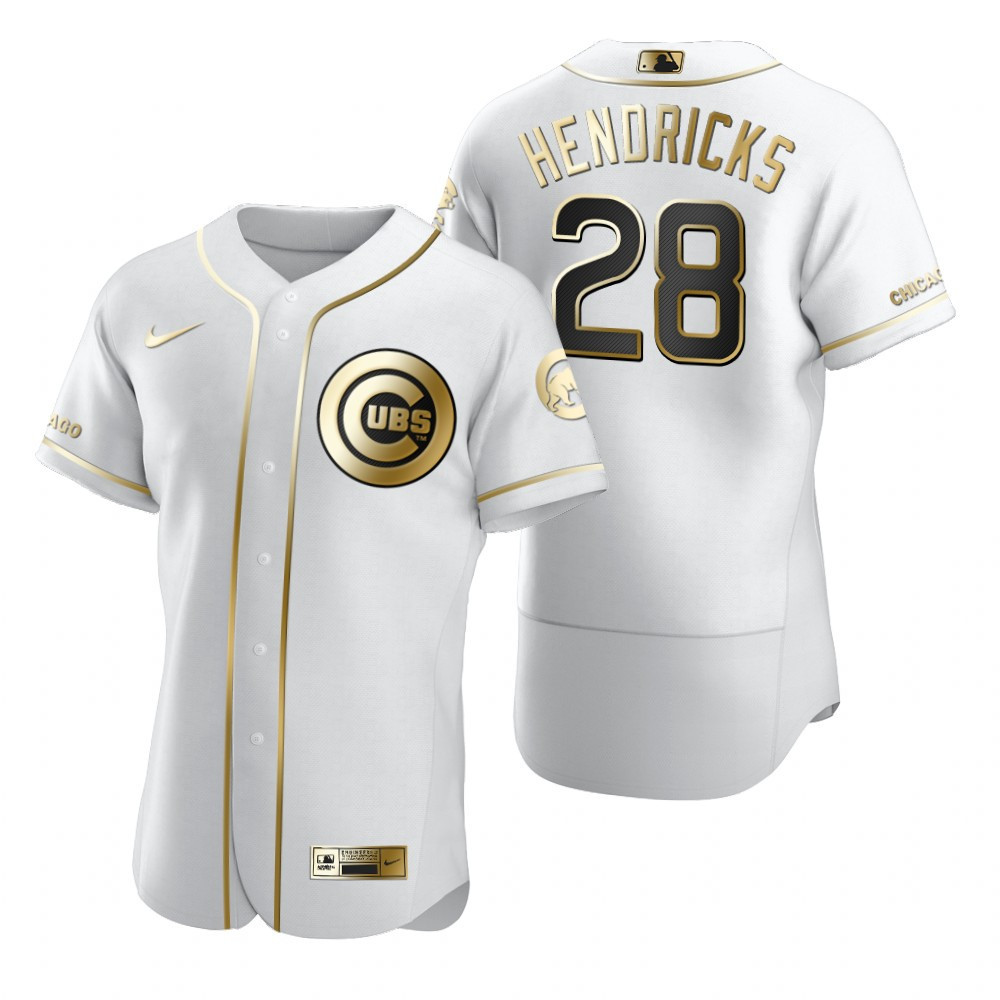 Chicago Cubs #28 Kyle Hendricks MLB Golden Brandedition White Jersey Gift For Cubs Fans