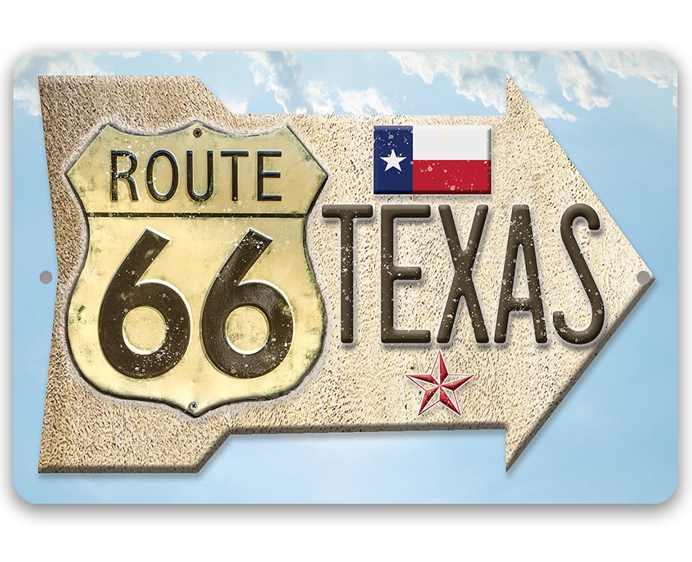 Tin – Metal Sign – Route 66 Texas – 8″x12″ or 12″x18″ Use Indoor/Outdoor – Makes a Great Home Decor and Gift For Texans