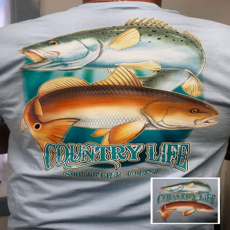 Country Life Outfitters Southern Coast Fish Fishing Vintage Unisex Blue Bright T Shirt