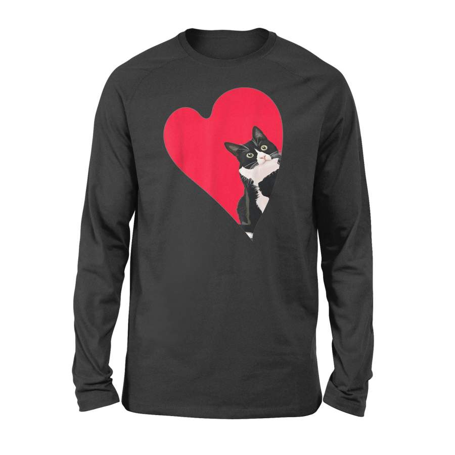 Tuxedo Cat Valentine Heart for Kitten and Animal Lovers T Shirt – Standard Long Sleeve