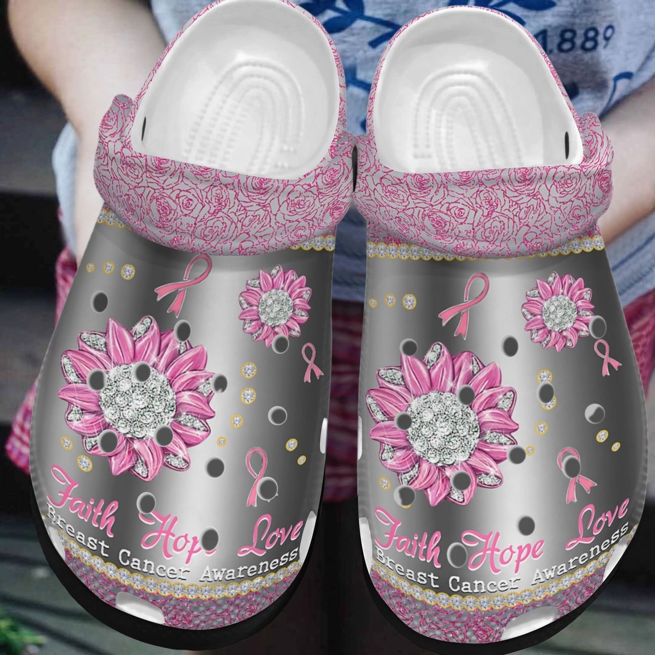 Breast Cancer Personalized Clog, Custom Name, Text, Color, Number Fashion Style For Women, Men, Kid, Print 3D Faith Love Hope For Life