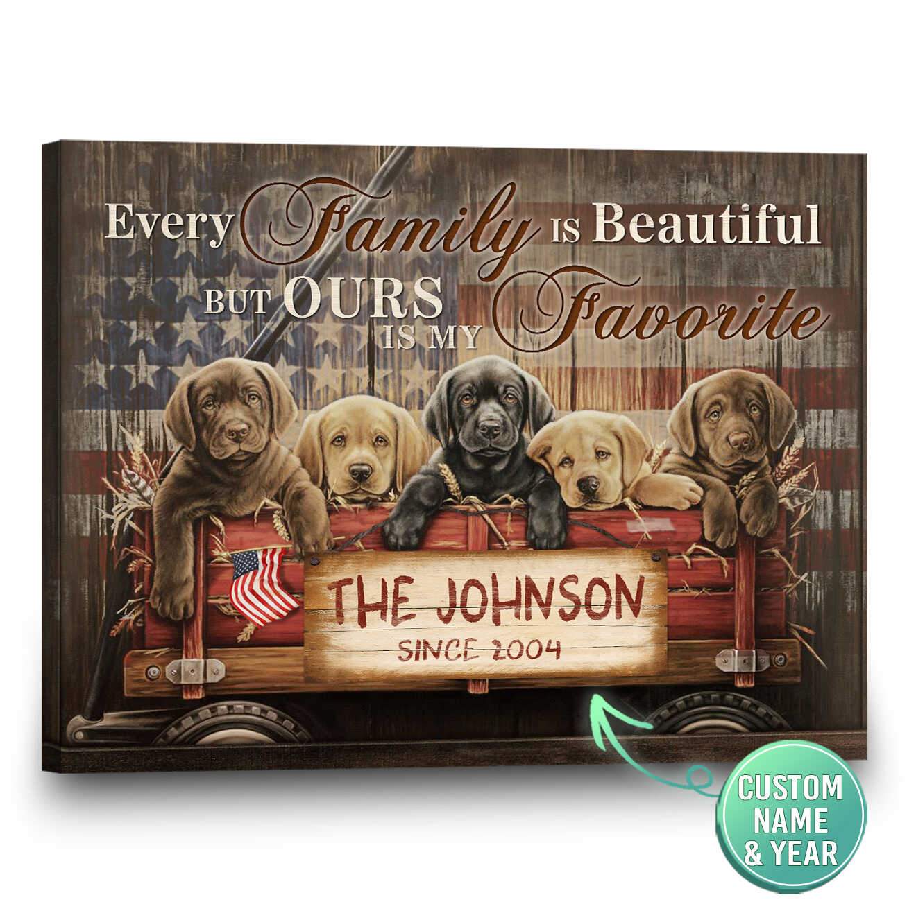 Personalized Housewarming Sign | Custom Family Name | Labrador Puppy Canvas Print