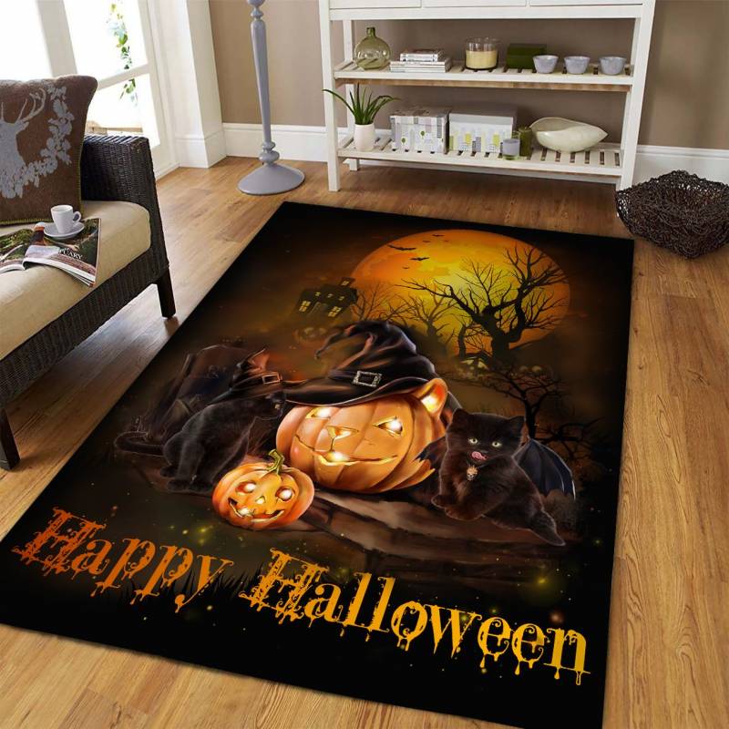 Black Cat Happy Halloween D2008 Rectangle Rug