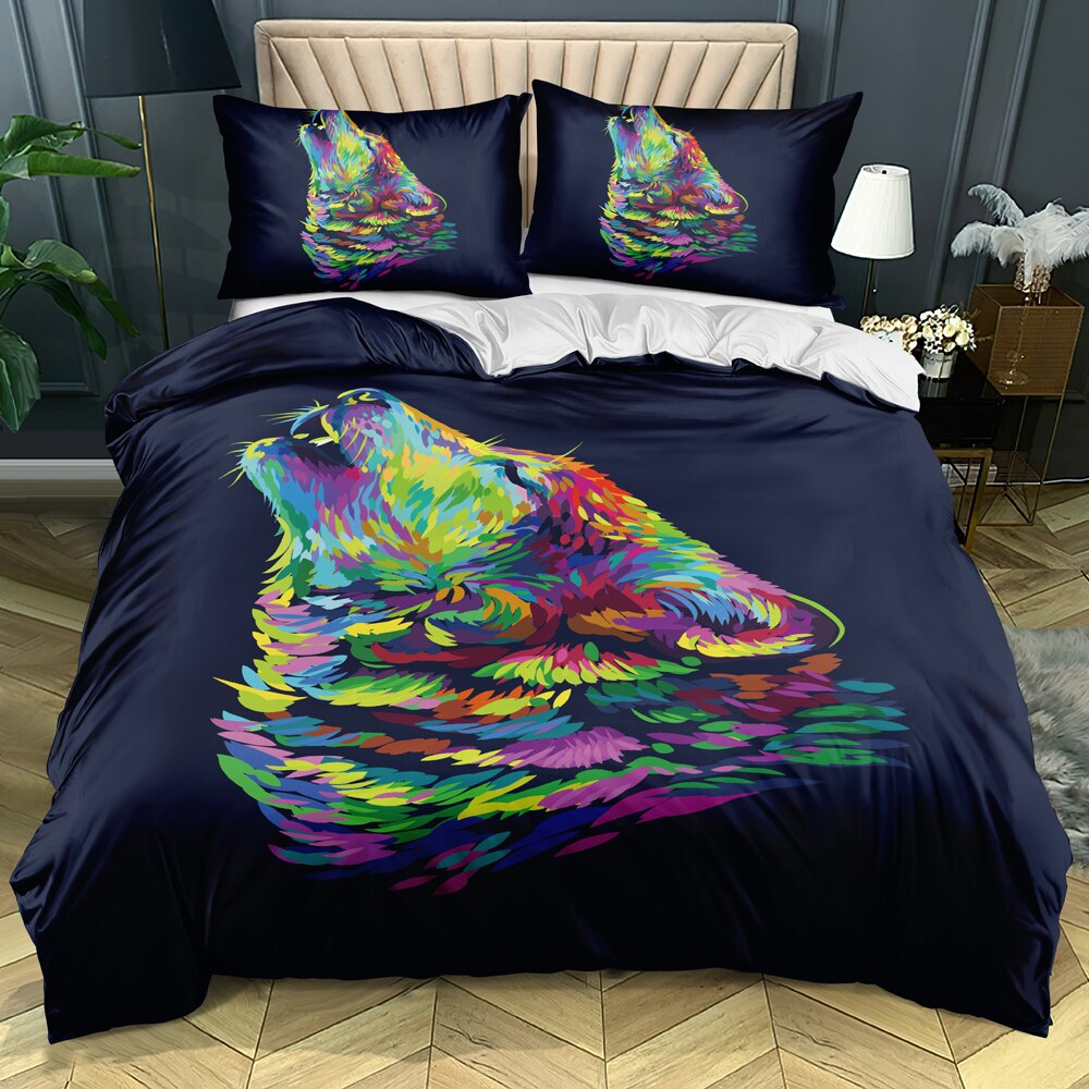 3D Full Moon Couple Wolves Bedding Set Durable Blanketcover Set Full Double King Size Bedding Set Duvet Covers