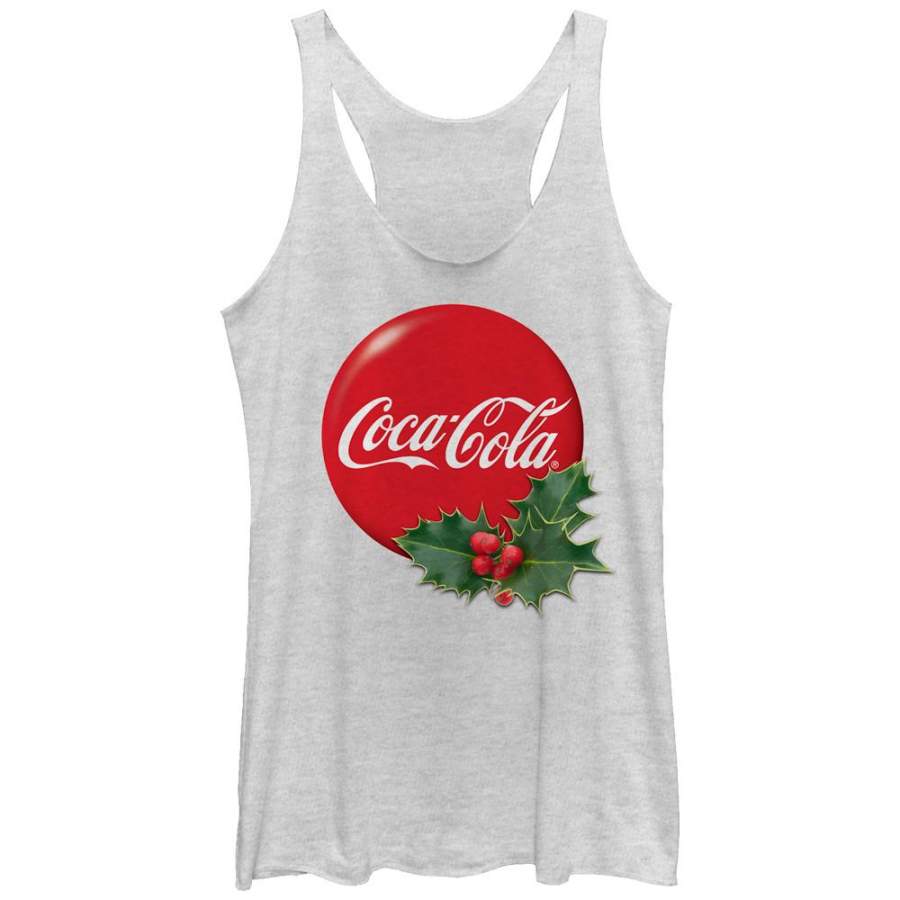 Coca Cola Women’s Christmas Classic Holly  Racerback Tank White Heather S