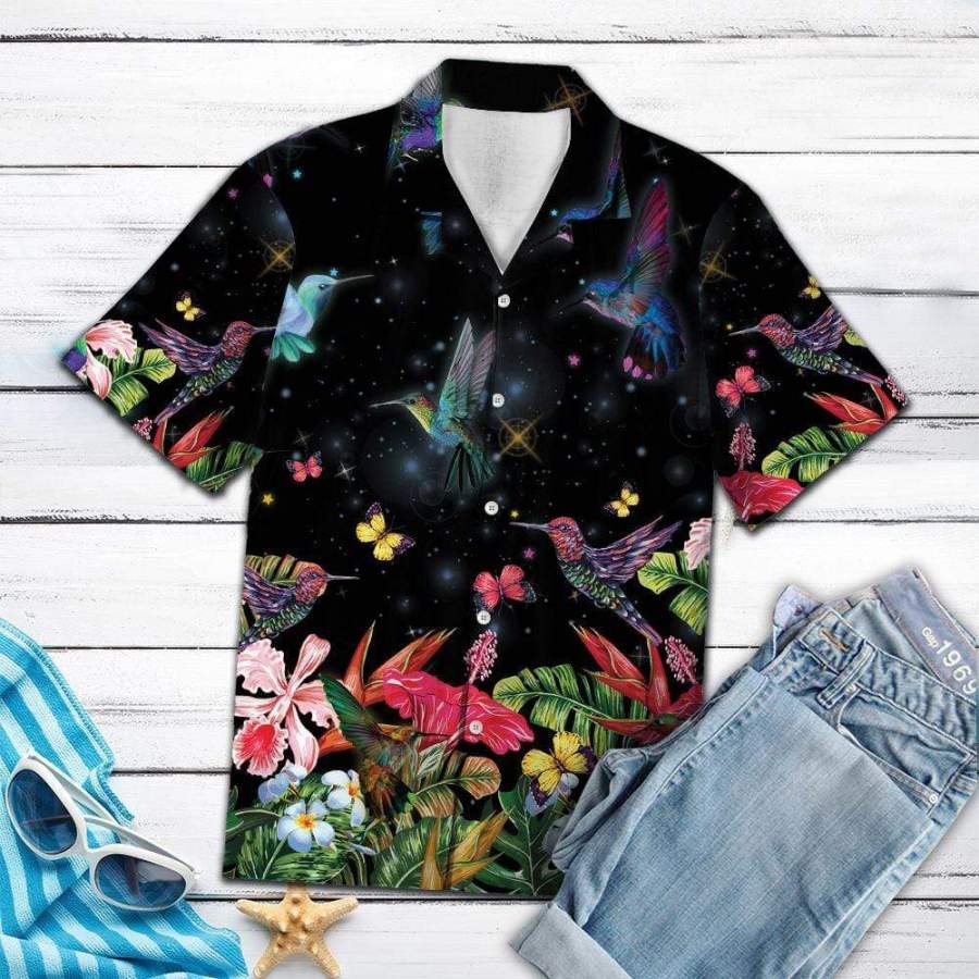 Sparkling Hummingbird Flower Garden Hawaii Aloha Shirts Ha25736