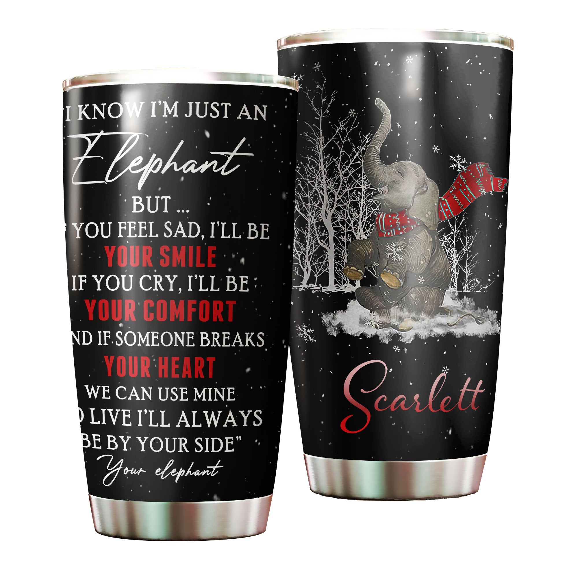 Personalized Elephant Is Friend Stainless Steel Tumbler- Wall Insulated Cup With Lid Travel Mug