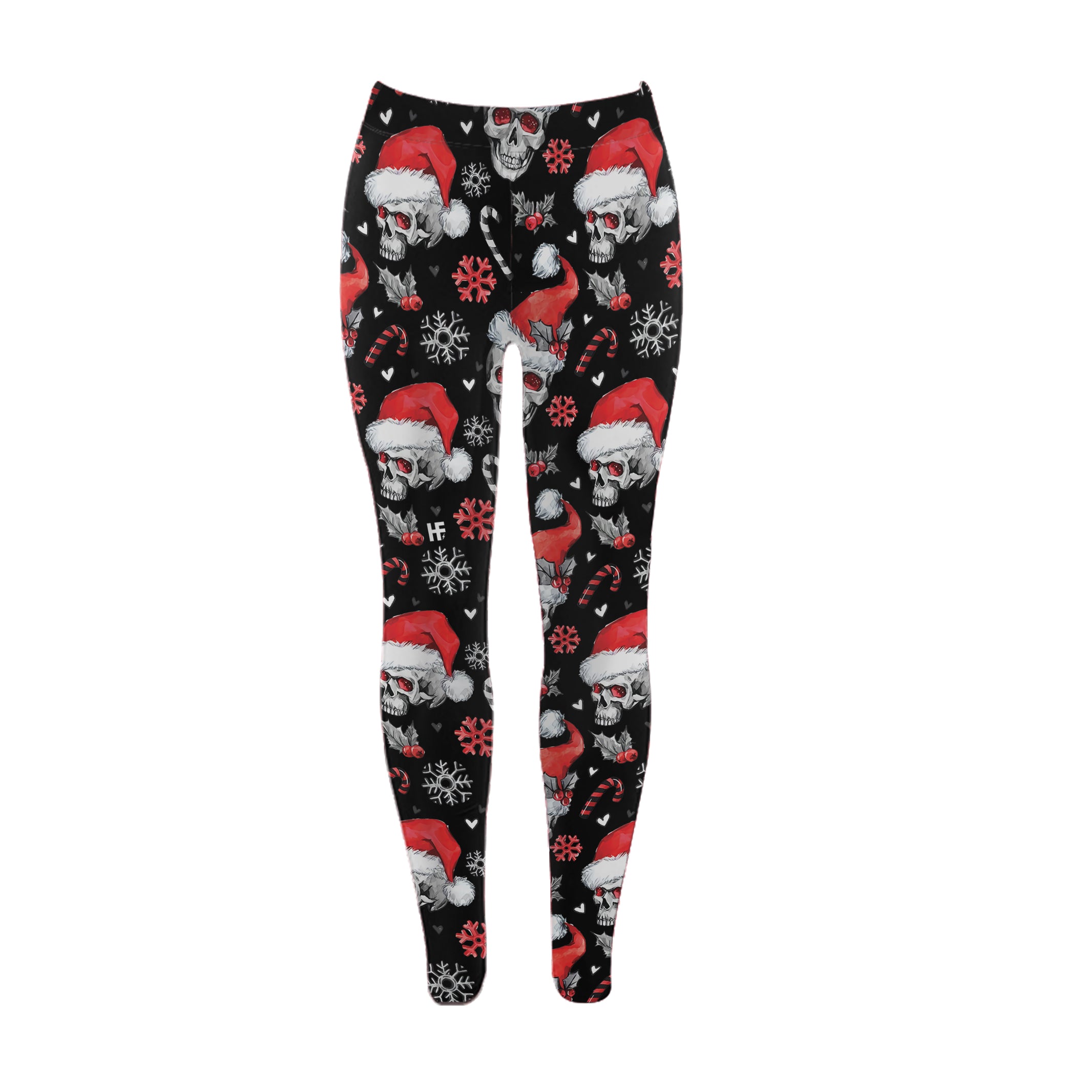 Black Christmas Skulls With Candy Canes All Over Print Leggings, Running Leggings For Women