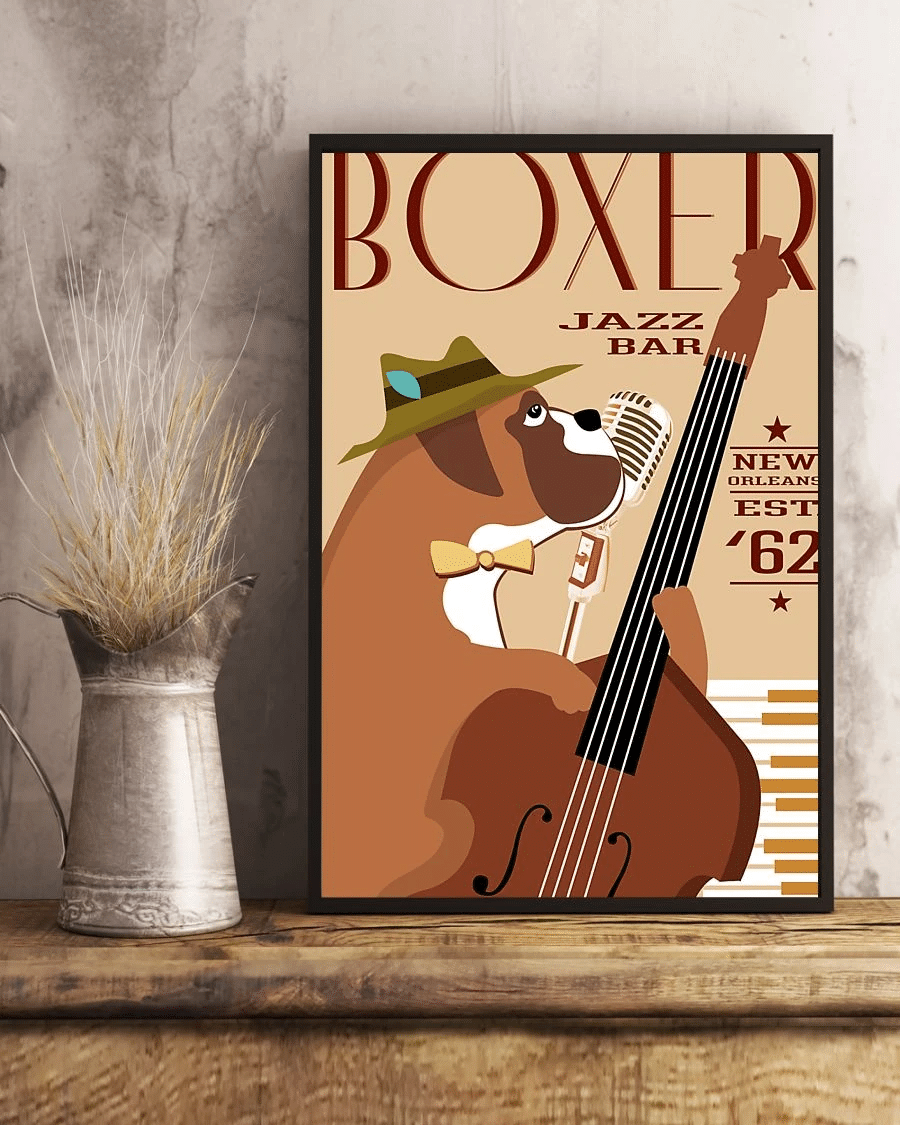 Boxer Jazz Bar Dog Poster Canvas – Gifts For Dog Lover Puppies Home Decor Wall Art Evg81108