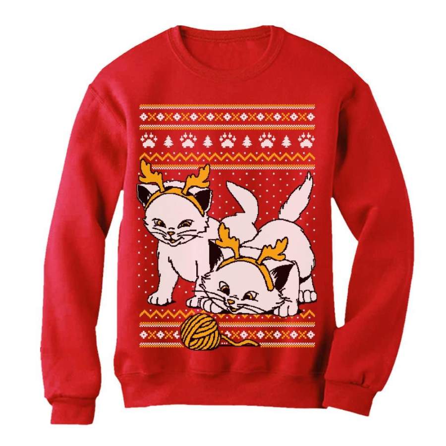 Cats with Reindeer Antler Headband Ugly Christmas Sweatshirt