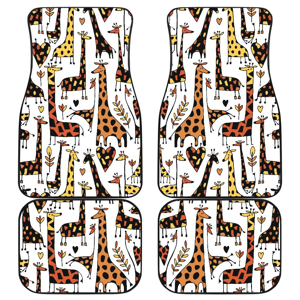 Cartoon Giraffe Pattern Print Front And Back Car Floor Mats, Front Car Mat