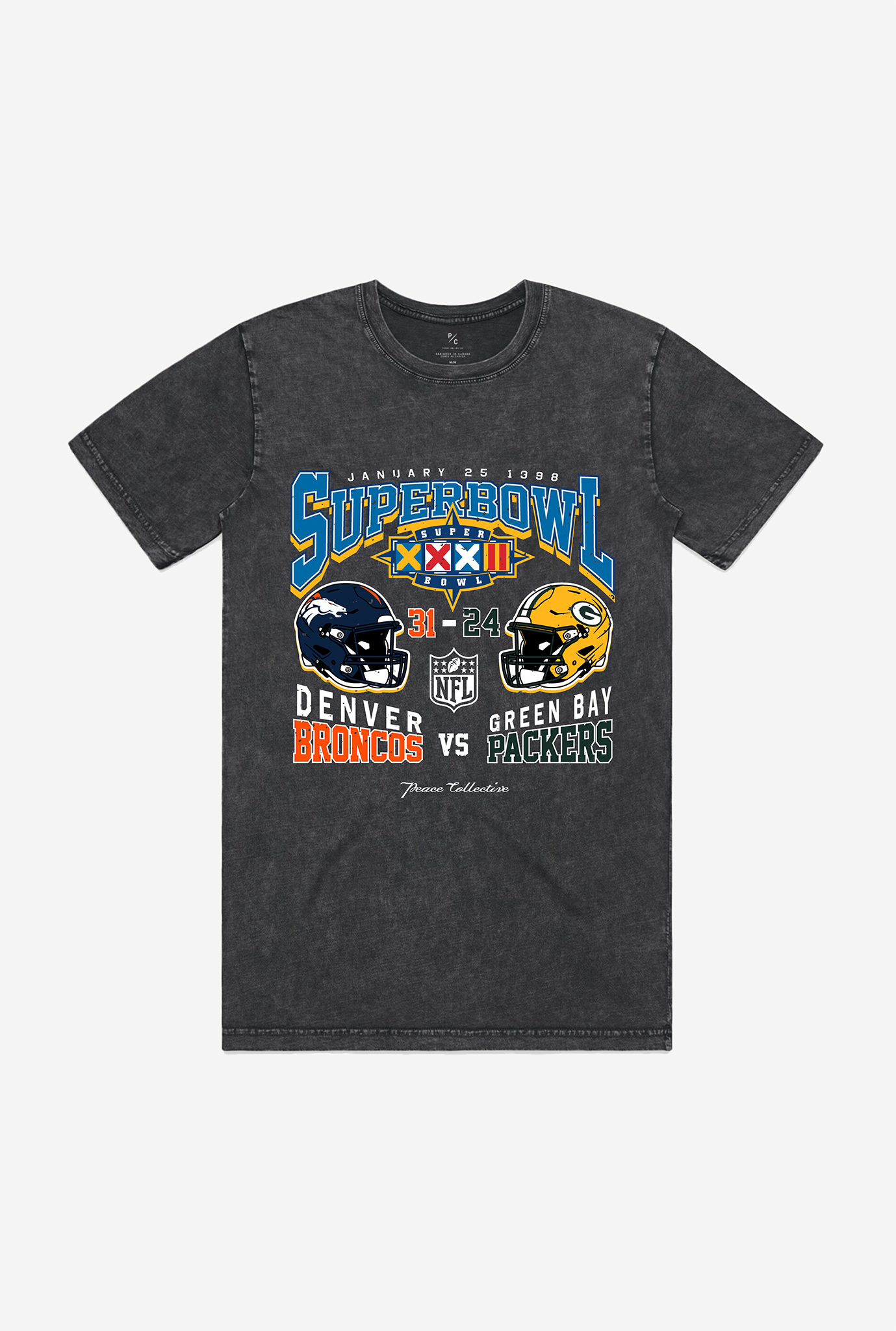 Super Bowl Xxxii: Denver Broncos Vs Green Bay Packers Stonewashed T-Shirt – Black