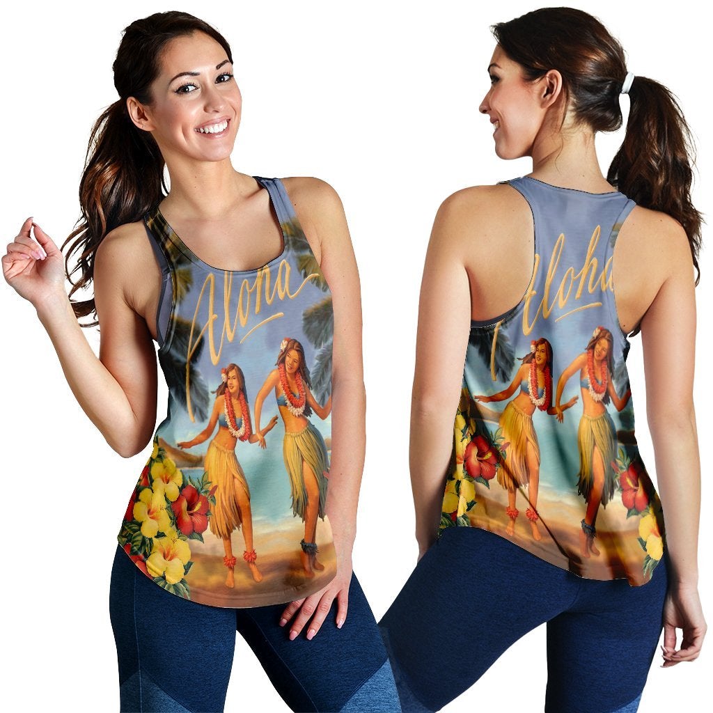 Hawaii Aloha Hula Girl Hibiscus Polynesian Racerback Tank Ah Ha98675