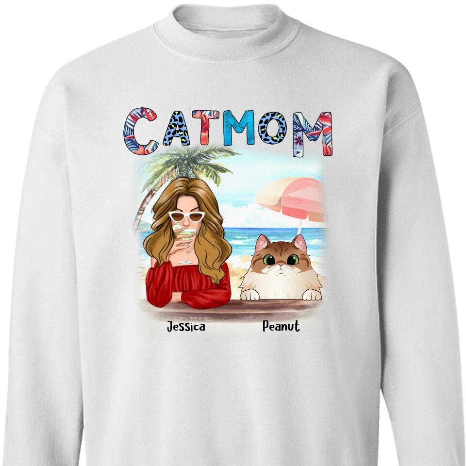 Personalized Cat Mom Summer Beach Sweatshirt , Best Gift For Cat Owner – Trending Personalized