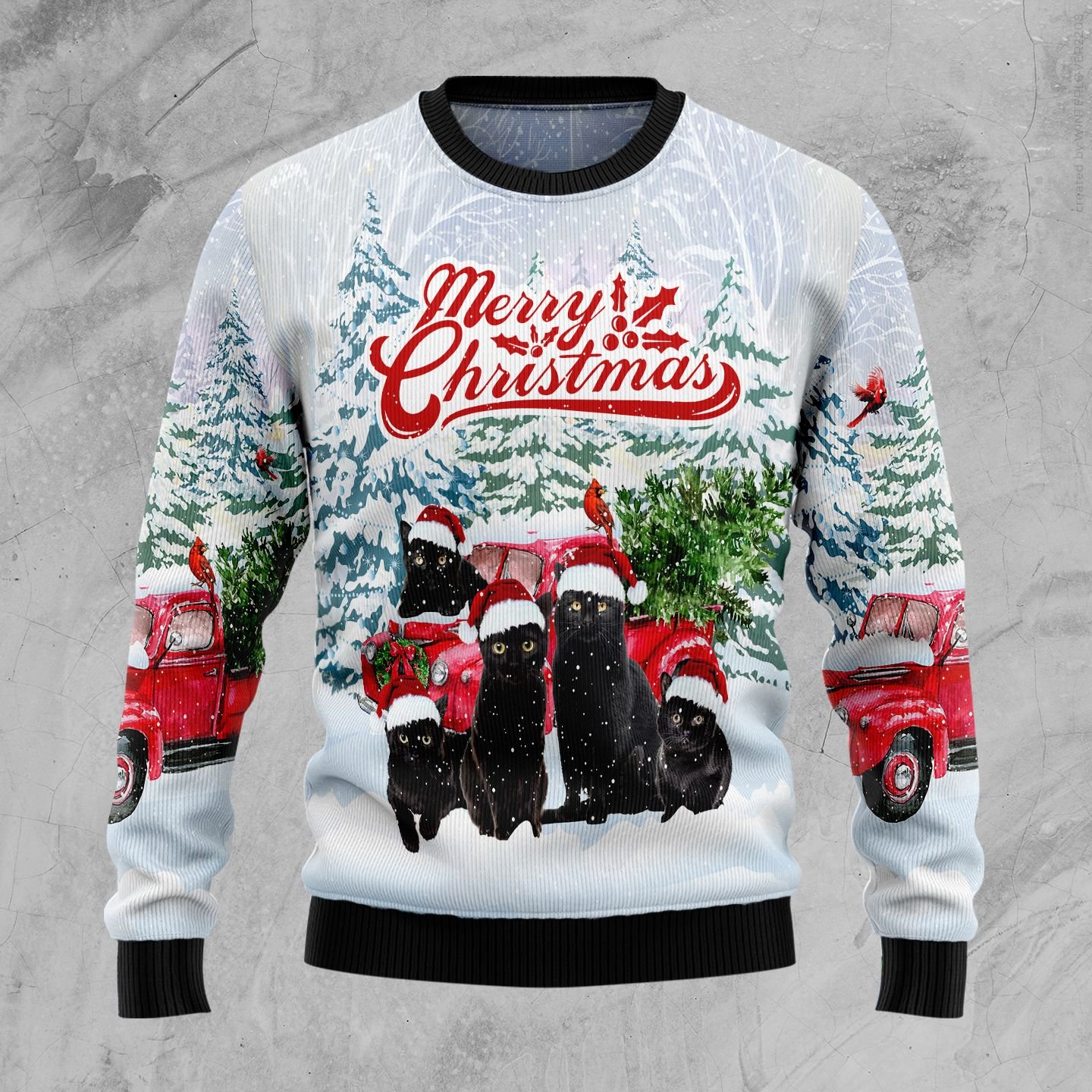 Black Cat Merry Christmas Ugly Christmas Sweater | For Men & Women | Adult | Us5073