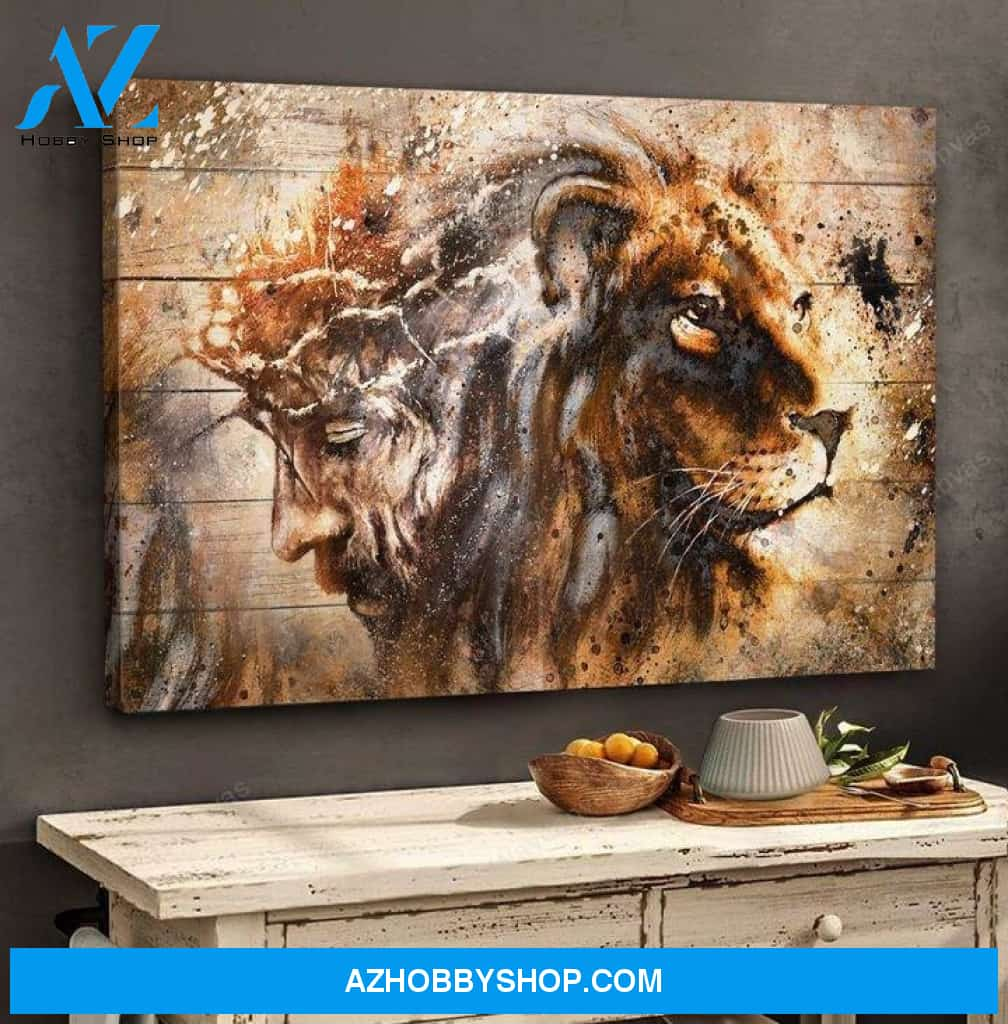 Wonderful Lion And Jesus Landscape Canvas Prints