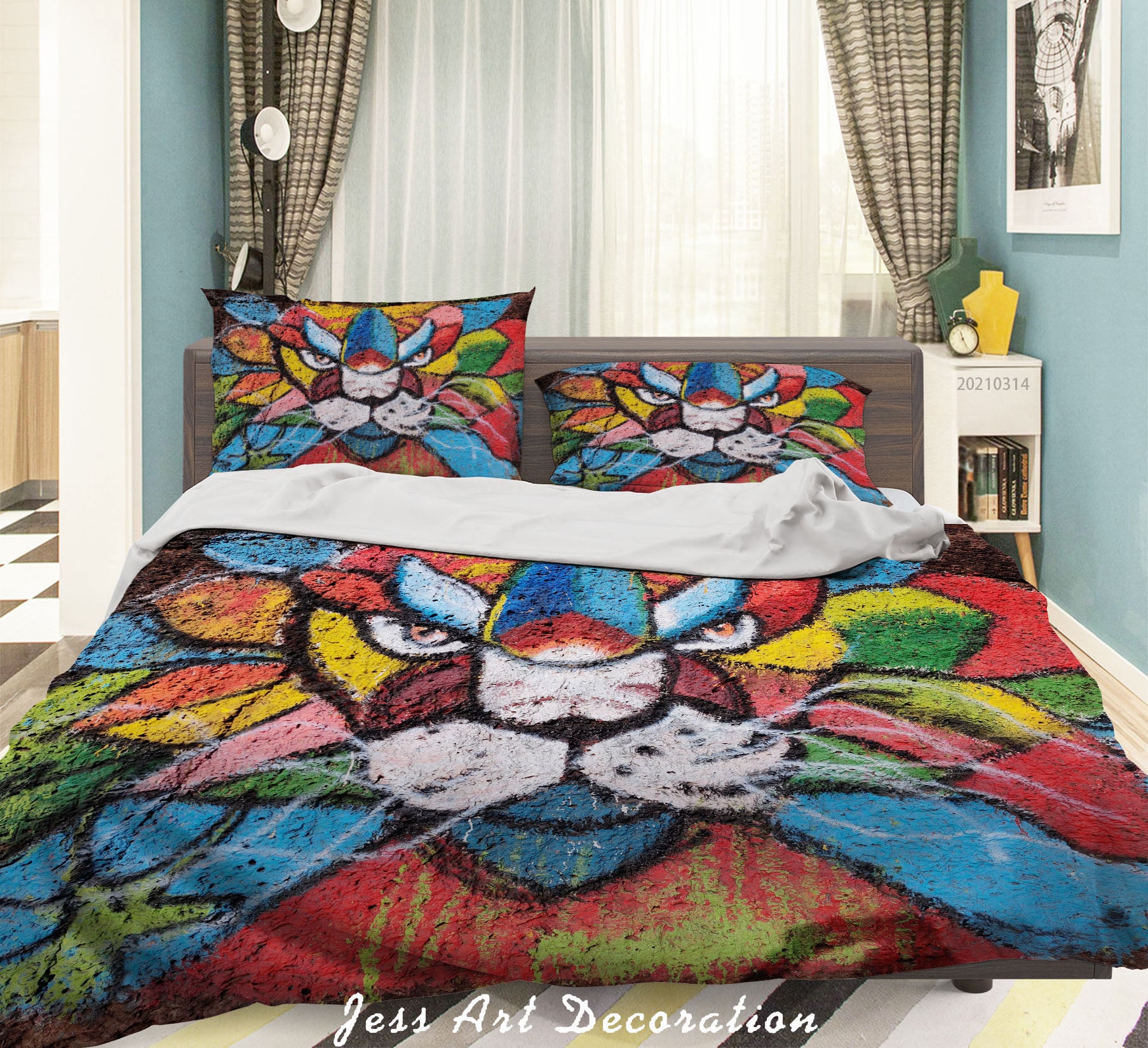 3D Abstract Colored Street Graffiti Lion Quilt Cover Set Bedding Set Duvet Cover Pillowcases 192