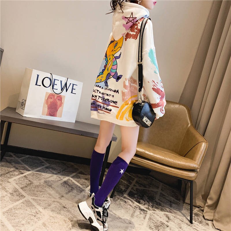 Cool Kawaii Harajuku Japanese Sweatshirt Women Autumn Dragon Print Hoodies Long Sleeve Pullover Loose Jumper Hoodie Females alx