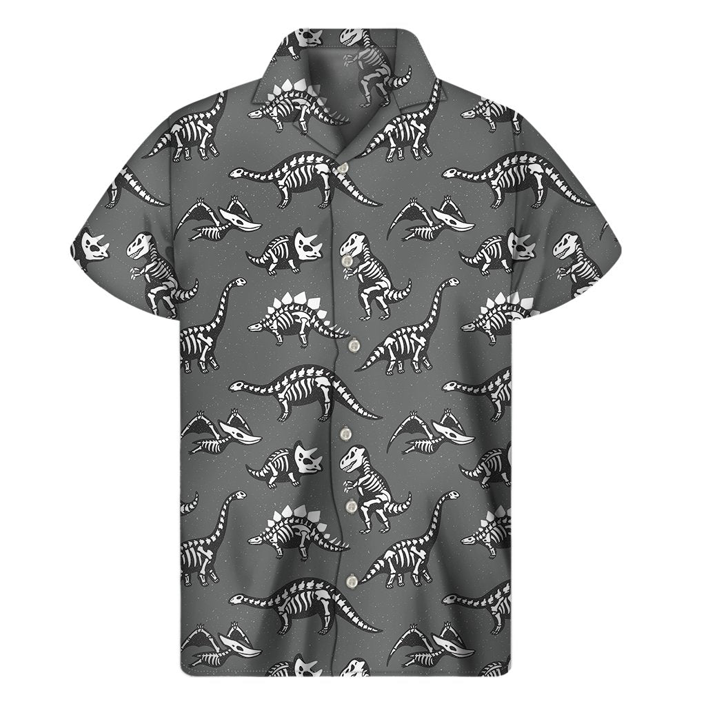 Dinosaur Hawaiian Shirt Skeleton Fossils Pattern Grey Hawaiian Aloha Ha73357